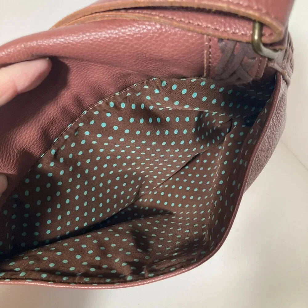 Womens Vegan Leather Chala Braided Boho Crossbody Purse Mauve Brown‎ 9 x 11